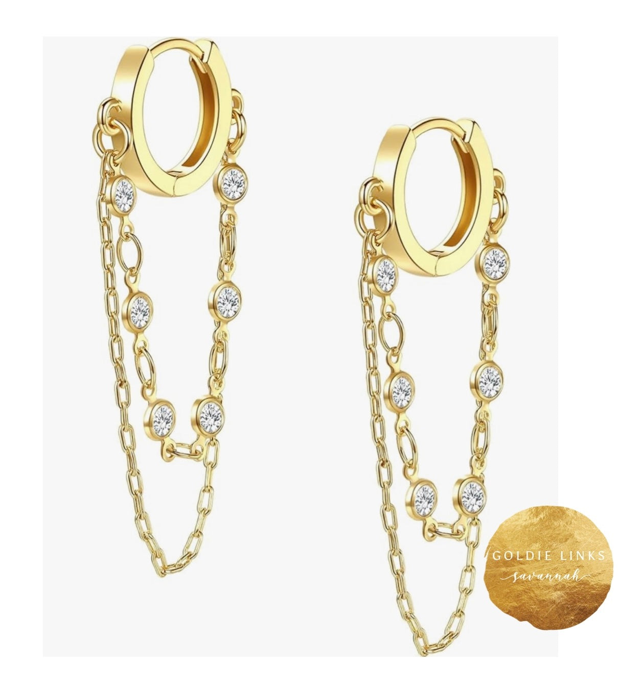 Gold Chain Earring Round Stone